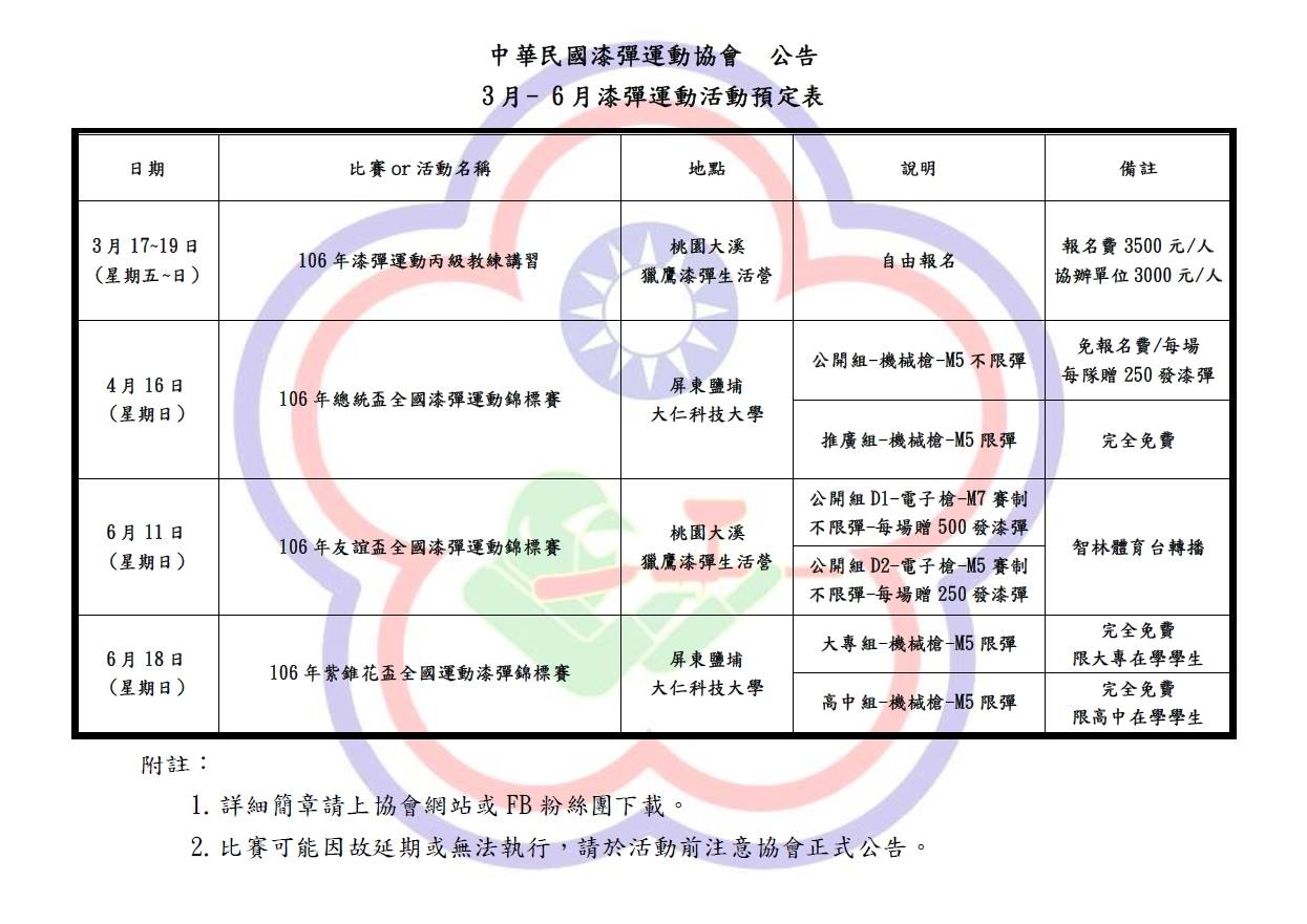 中華民國漆彈協會106年度計畫