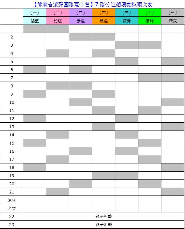 漆彈夏令營賽程表